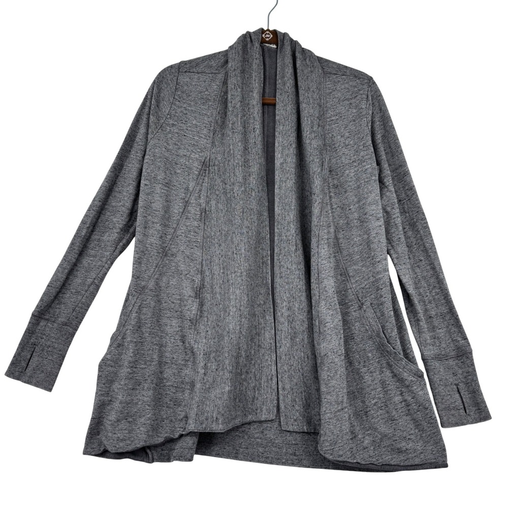 Athleta Pranayama Wrap Cardigan Womens Medium Gray Heathered Open Front Pocket